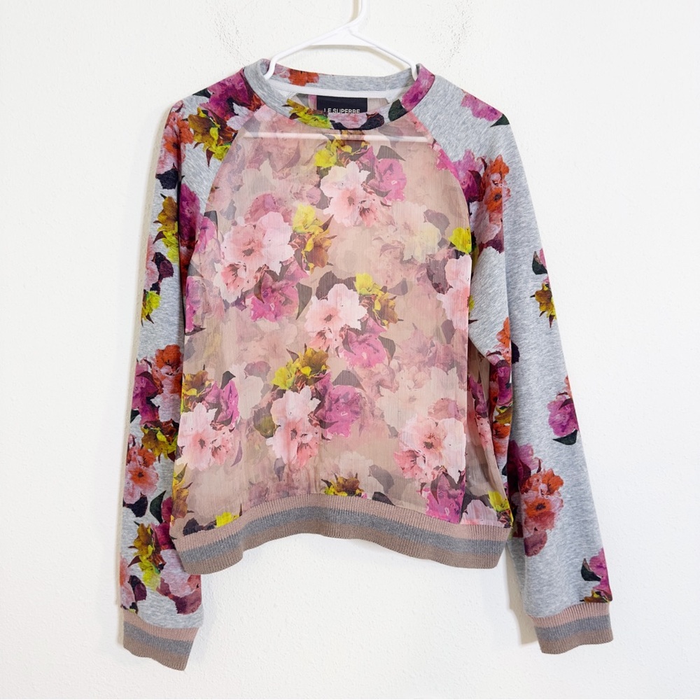 Le superbe floral knit long sleeve sheer pullover sweater - Picture 2 of 5
